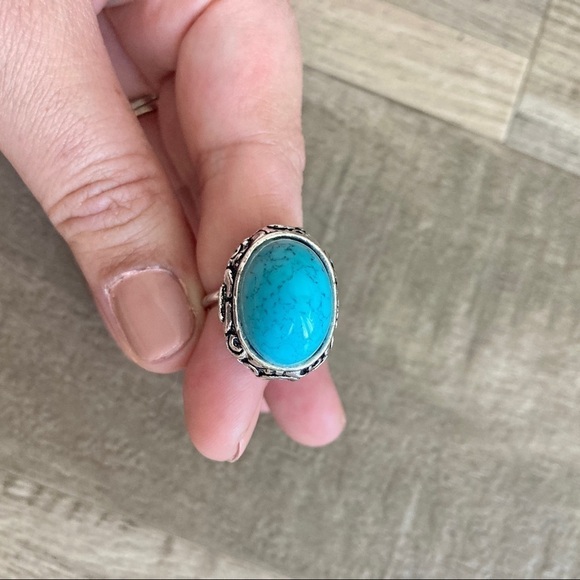 𝅺TURQUOISE stone statement silver ring - Picture 1 of 16